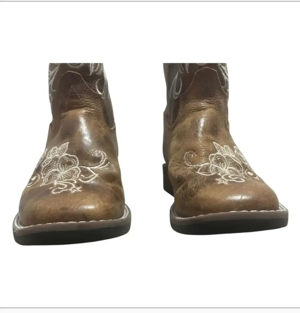 Shyanne Girls' Little Lasy Floral Embroidered Western Boots Broad Square Toe